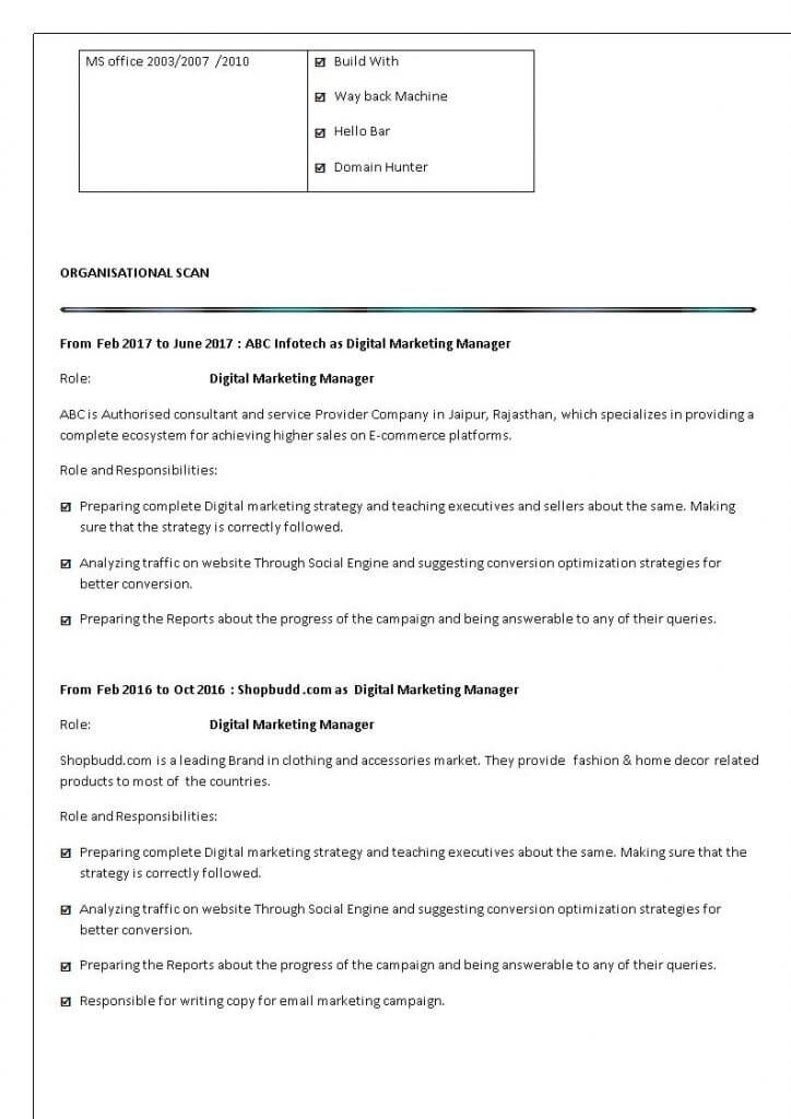 digital marketing resume sample